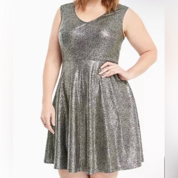 torrid Tops - Torrid Metallic Silver Sleeveless Fit & Flare Party Dress Women’s 4X